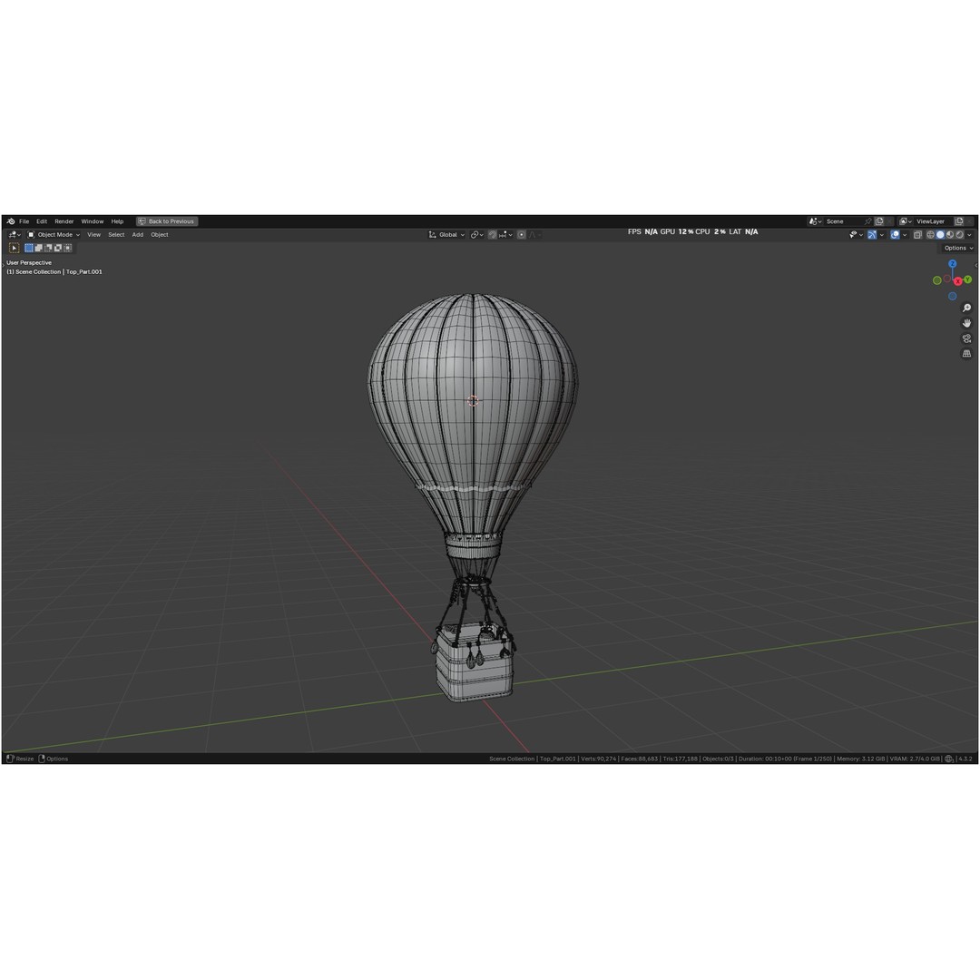 Hot Air Balloon 3D Model – PBR Game Asset, FBX, OBJ - View 4