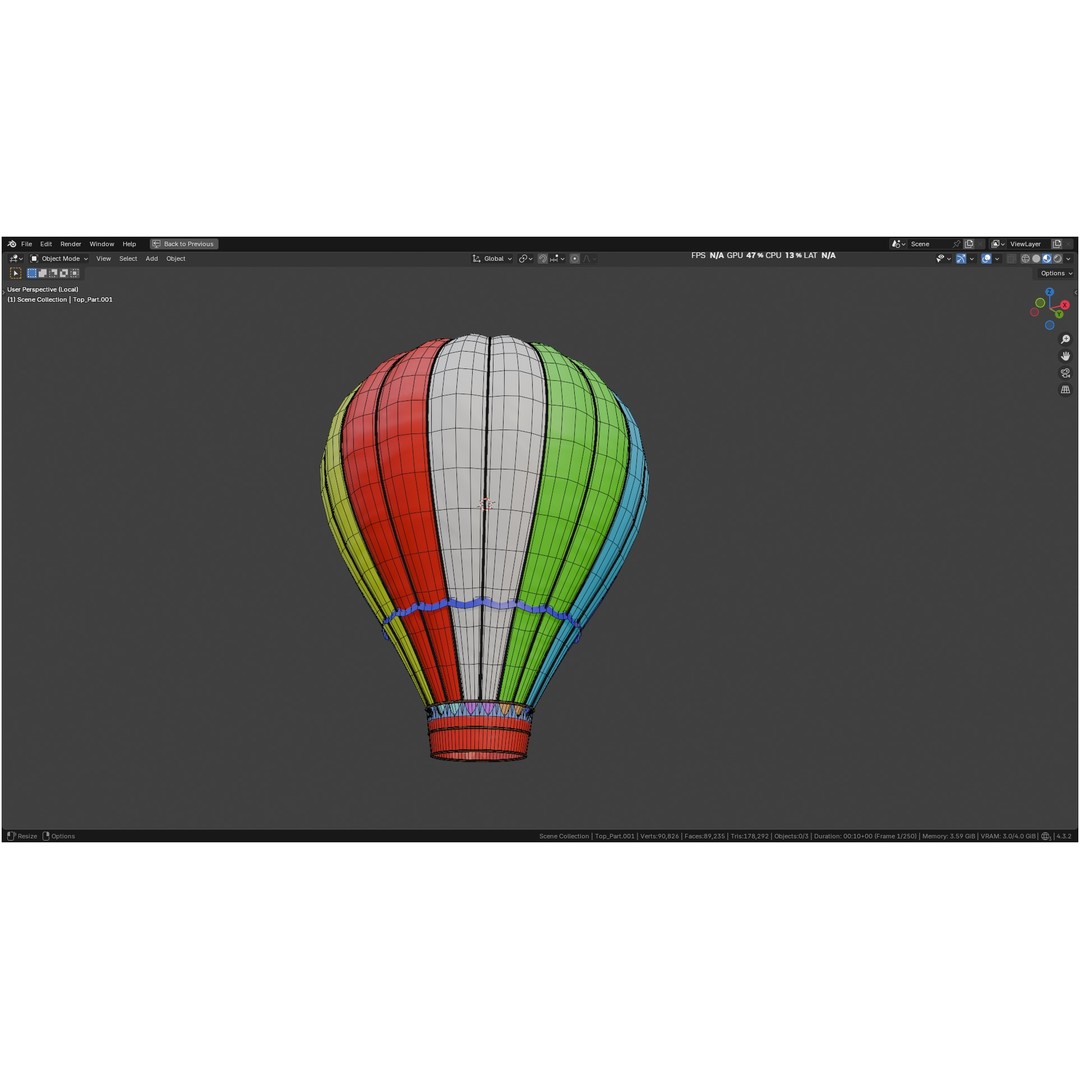Hot Air Balloon 3D Model – PBR Game Asset, FBX, OBJ - View 55