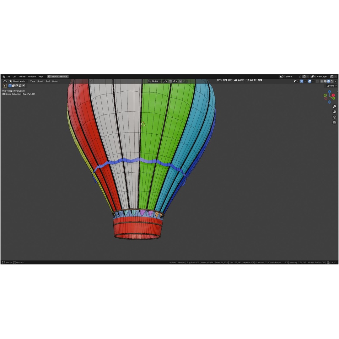 Hot Air Balloon 3D Model – PBR Game Asset, FBX, OBJ - View 56
