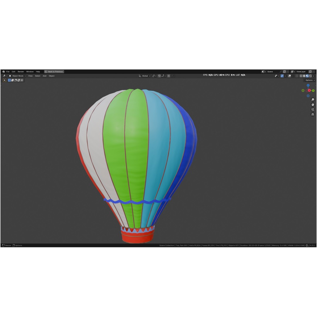 Hot Air Balloon 3D Model – PBR Game Asset, FBX, OBJ - View 59