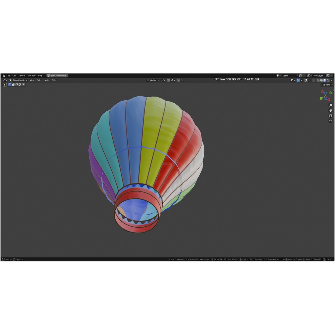 Hot Air Balloon 3D Model – PBR Game Asset, FBX, OBJ - View 64