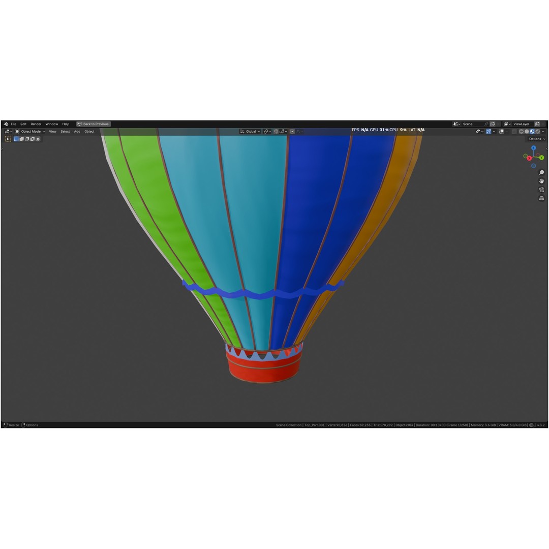 Hot Air Balloon 3D Model – PBR Game Asset, FBX, OBJ - View 65