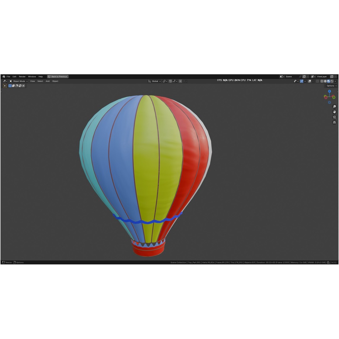 Hot Air Balloon 3D Model – PBR Game Asset, FBX, OBJ - View 67