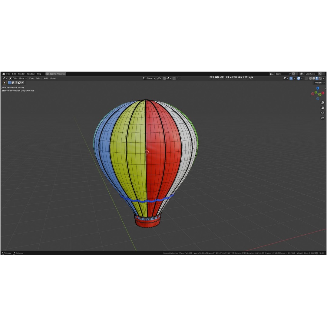 Hot Air Balloon 3D Model – PBR Game Asset, FBX, OBJ - View 78