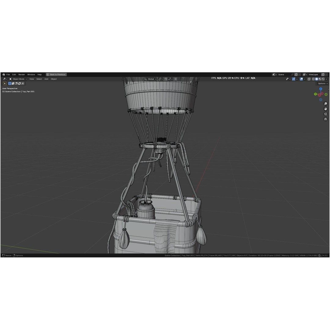 Hot Air Balloon 3D Model – PBR Game Asset, FBX, OBJ - View 8