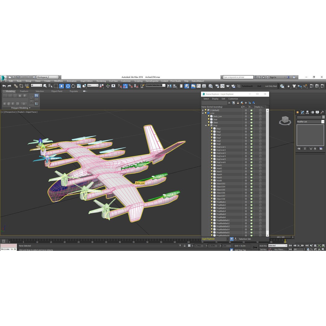 Archer EVTOL 3D Model – Low Poly Helicopter with Tilt Animation - View 15