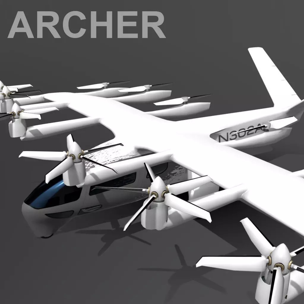 Archer EVTOL 3D Model – Low Poly Helicopter with Tilt Animation - View 2