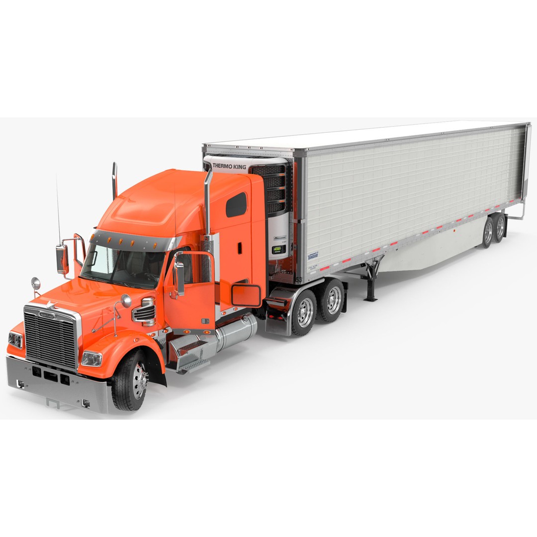 Freightliner Truck 3D Model – Rigged Reefer Trailer for Animation - View 24