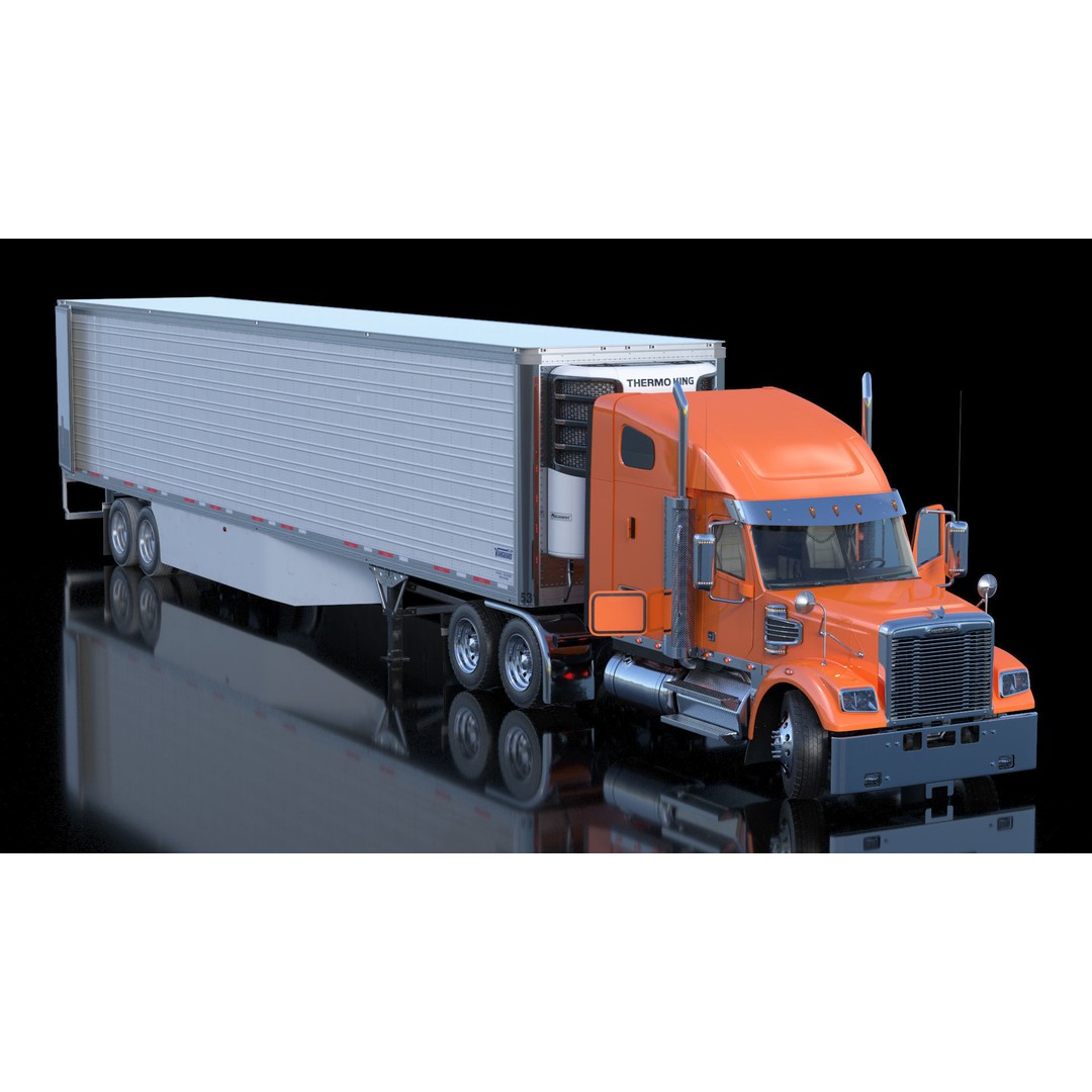 Freightliner Truck 3D Model – Rigged Reefer Trailer for Animation - View 3