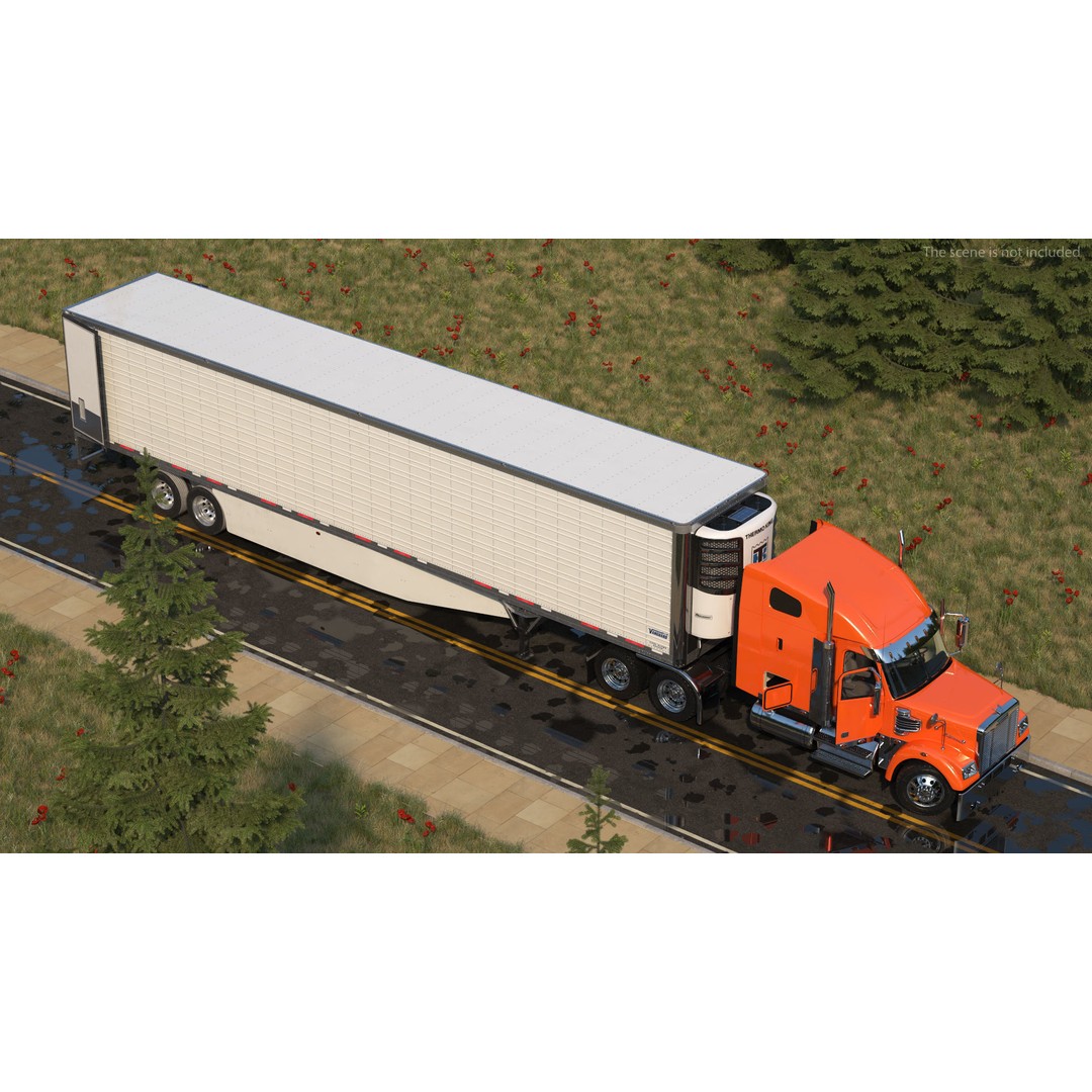 Freightliner Truck 3D Model – Rigged Reefer Trailer for Animation - View 5