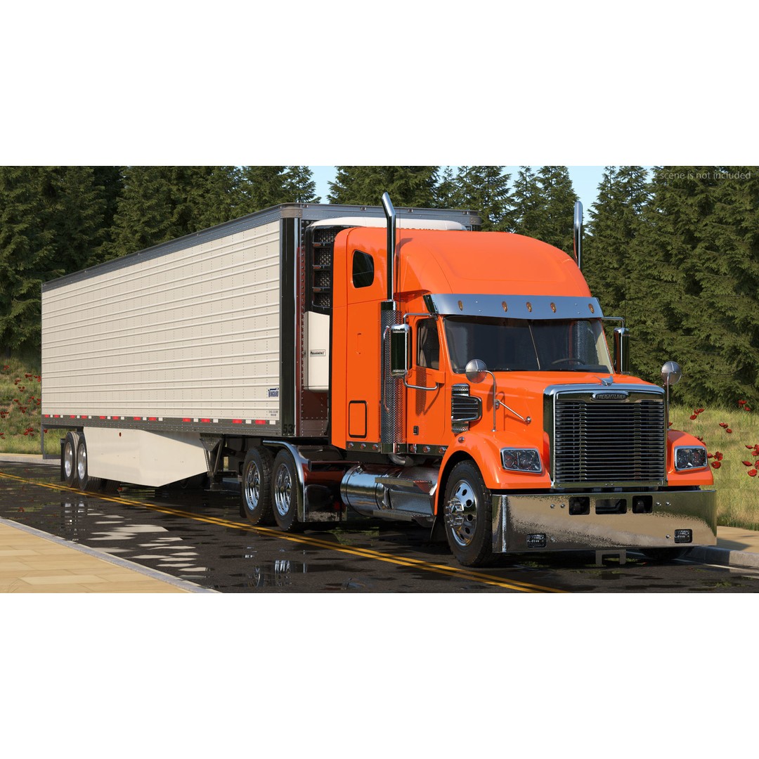 Freightliner Truck 3D Model – Rigged Reefer Trailer for Animation - View 6