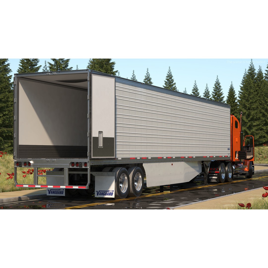 Freightliner Truck 3D Model – Rigged Reefer Trailer for Animation - View 7