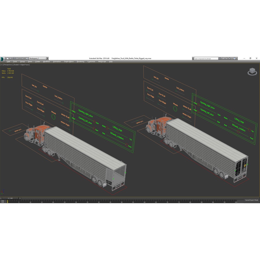 Freightliner Truck 3D Model – Rigged Reefer Trailer for Animation - View 76