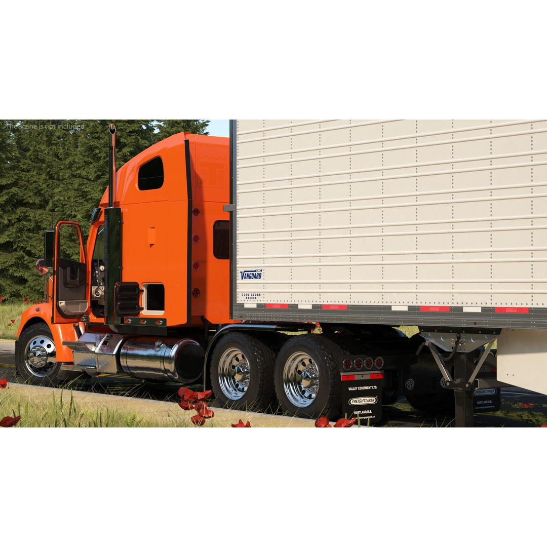 Freightliner Truck 3D Model – Rigged Reefer Trailer for Animation - View 9