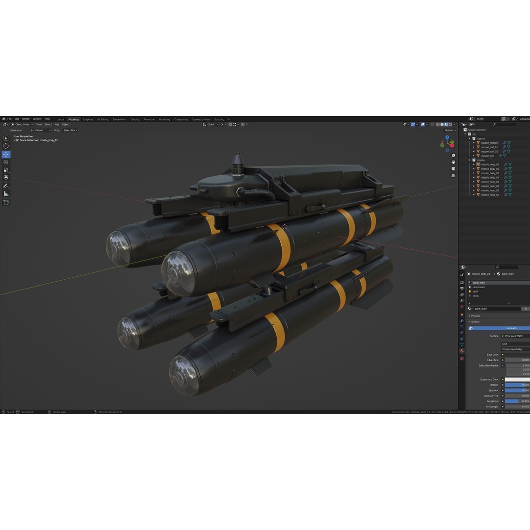AGM-114 Hellfire 3D Model – High Poly Air-to-Ground Missile, Blender