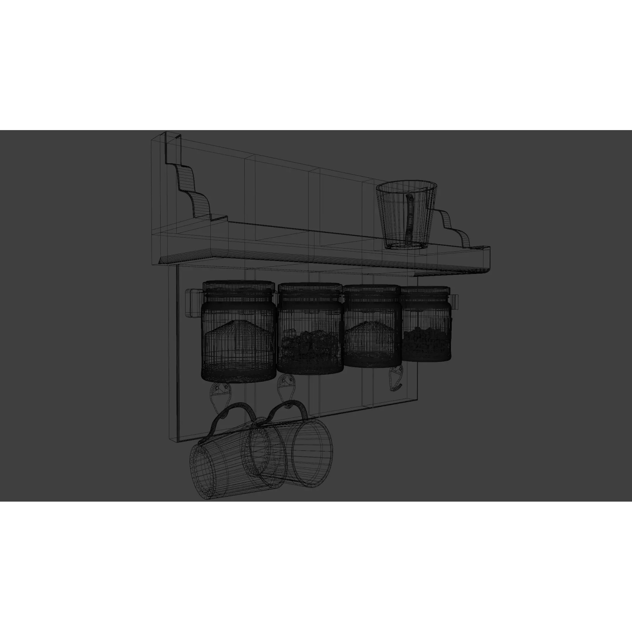 Wooden Kitchen Wall Shelf Organizer - Game-Ready 3D Model