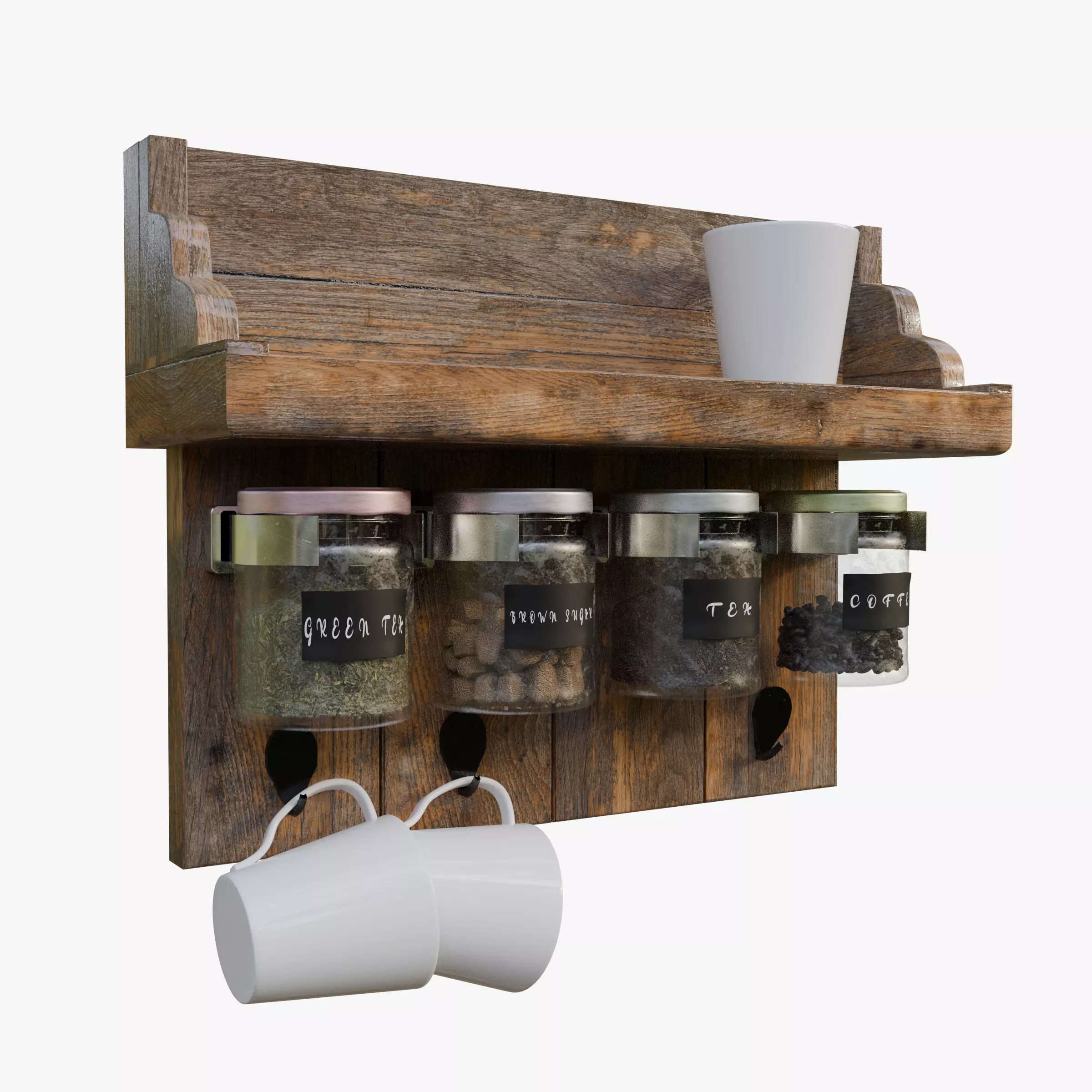 Wooden Kitchen Wall Shelf Organizer - Game-Ready 3D Model - View 2