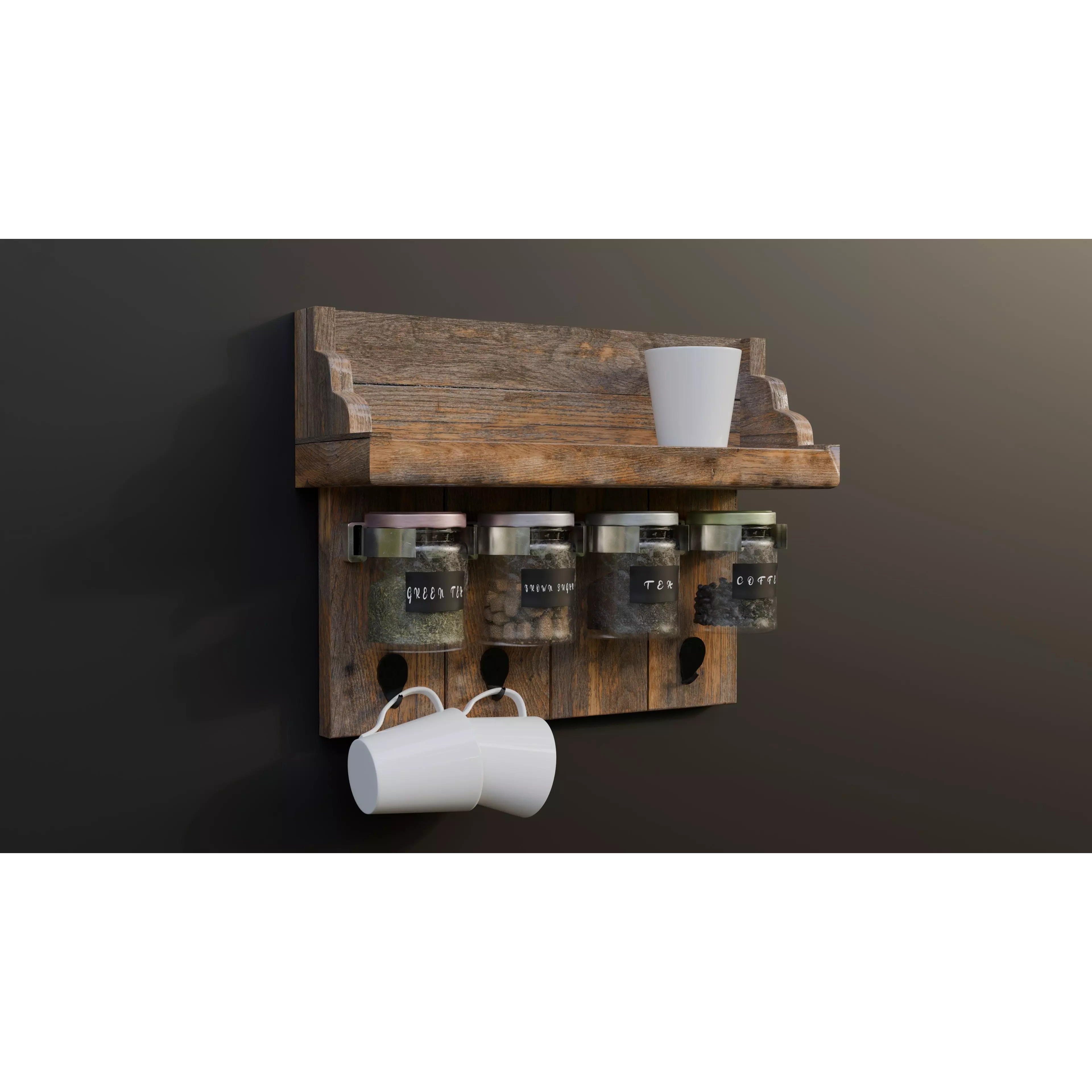 Wooden Kitchen Wall Shelf Organizer - Game-Ready 3D Model - View 3