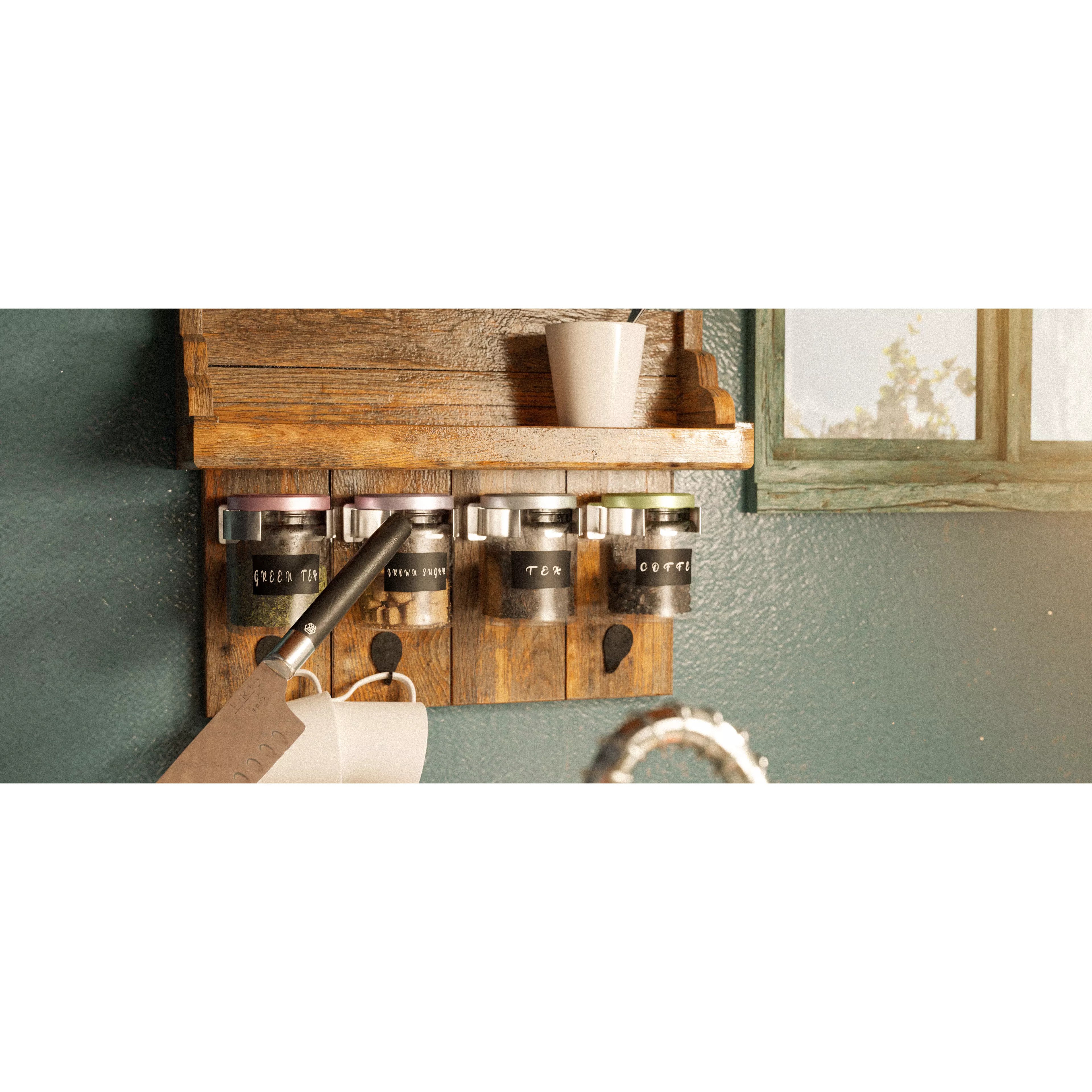Wooden Kitchen Wall Shelf Organizer - Game-Ready 3D Model - View 4