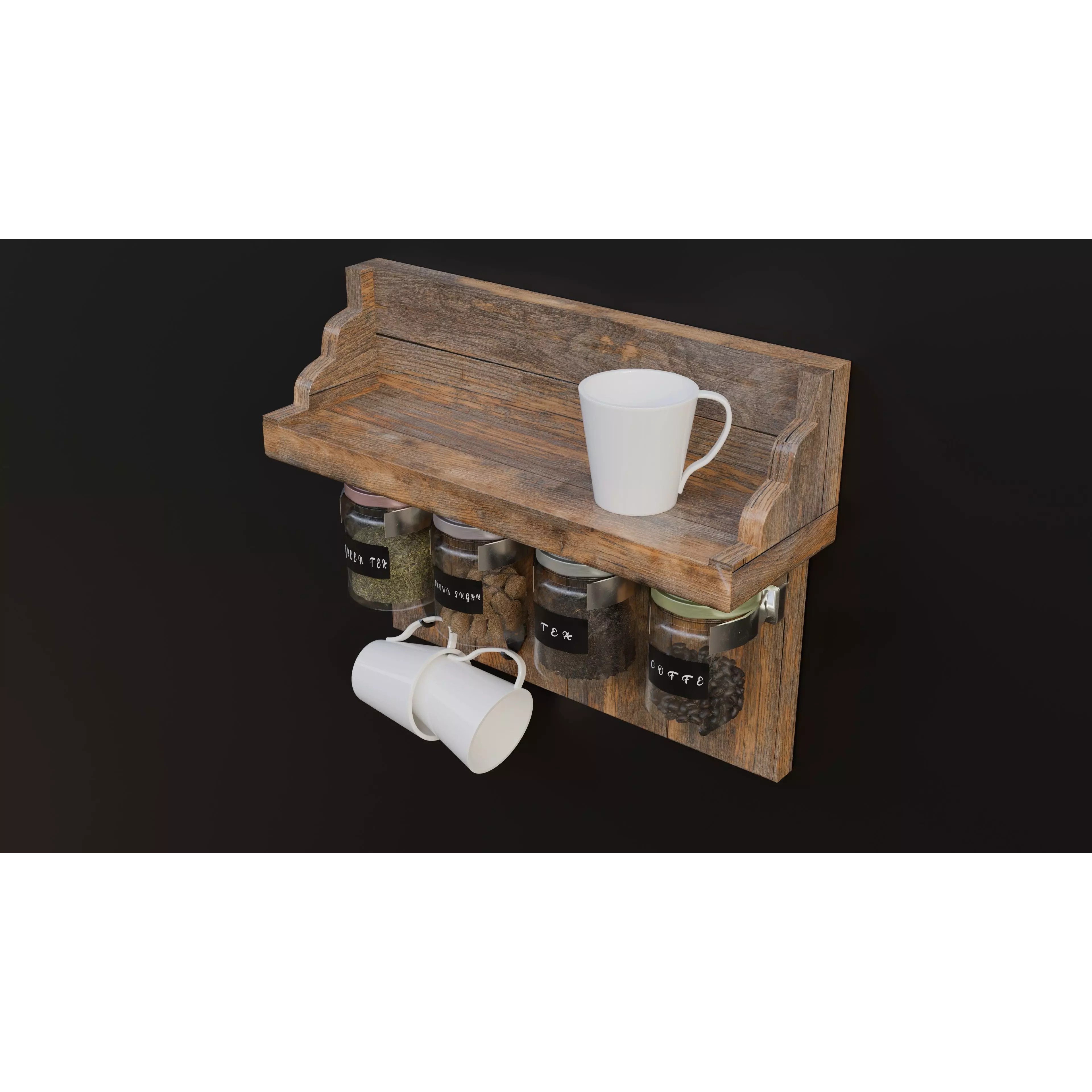 Wooden Kitchen Wall Shelf Organizer - Game-Ready 3D Model - View 5