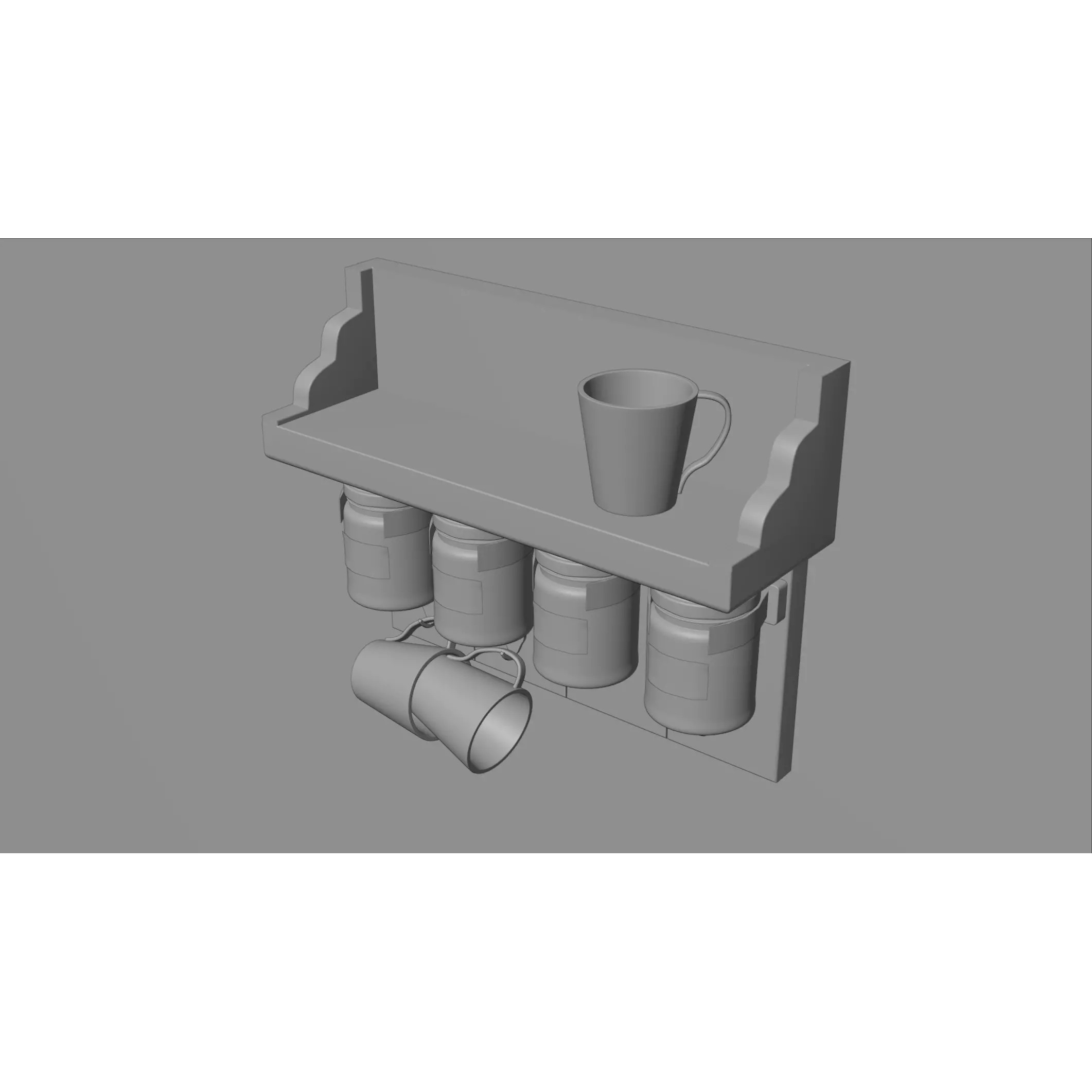 Wooden Kitchen Wall Shelf Organizer - Game-Ready 3D Model - View 6