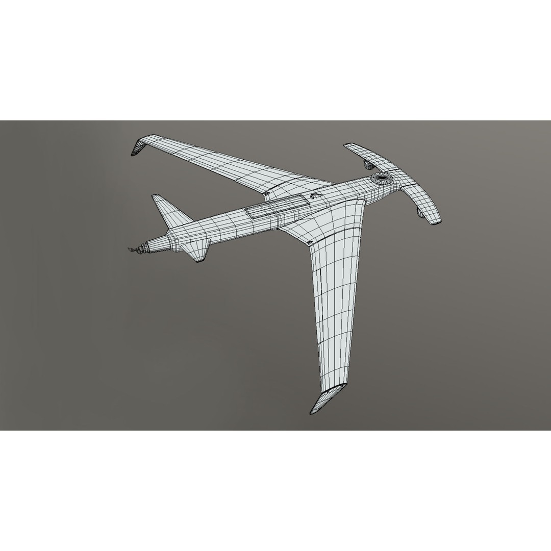 Drone Shark 3D Model – Low Poly Military Aircraft, FBX, Blender - View 4