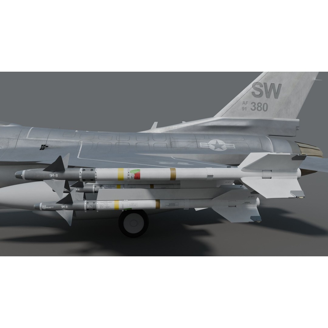 F-16 Fighter 3D Model – High Poly Rigged Aircraft with Aim-9M Sidewinder - View 11