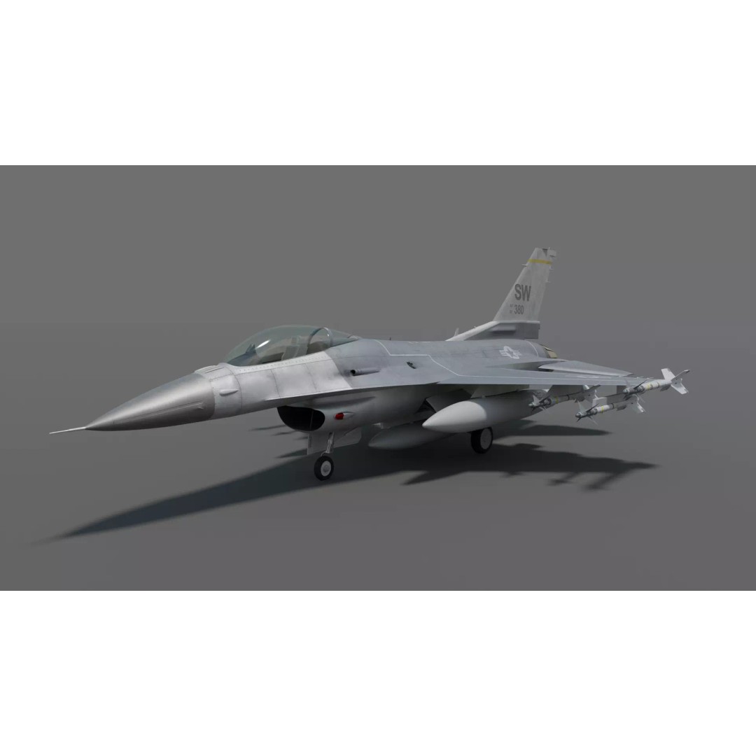 F-16 Fighter 3D Model – High Poly Rigged Aircraft with Aim-9M Sidewinder - View 2