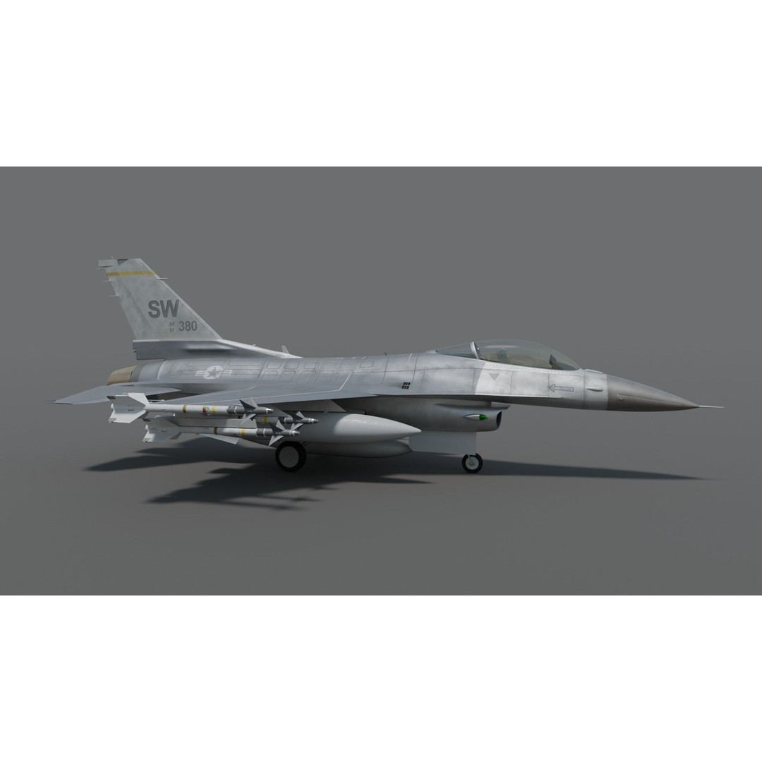 F-16 Fighter 3D Model – High Poly Rigged Aircraft with Aim-9M Sidewinder - View 3