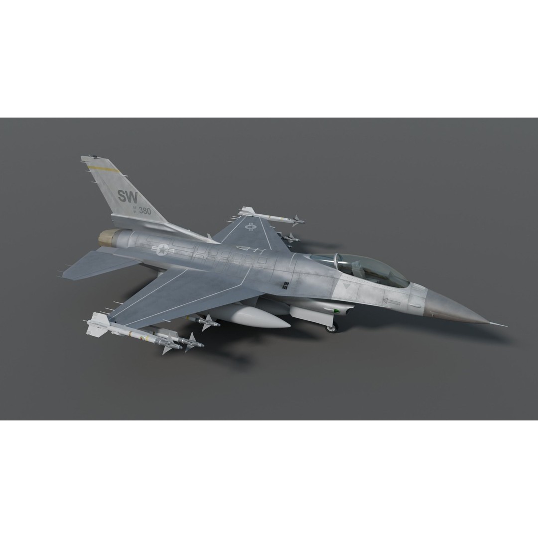 F-16 Fighter 3D Model – High Poly Rigged Aircraft with Aim-9M Sidewinder - View 7