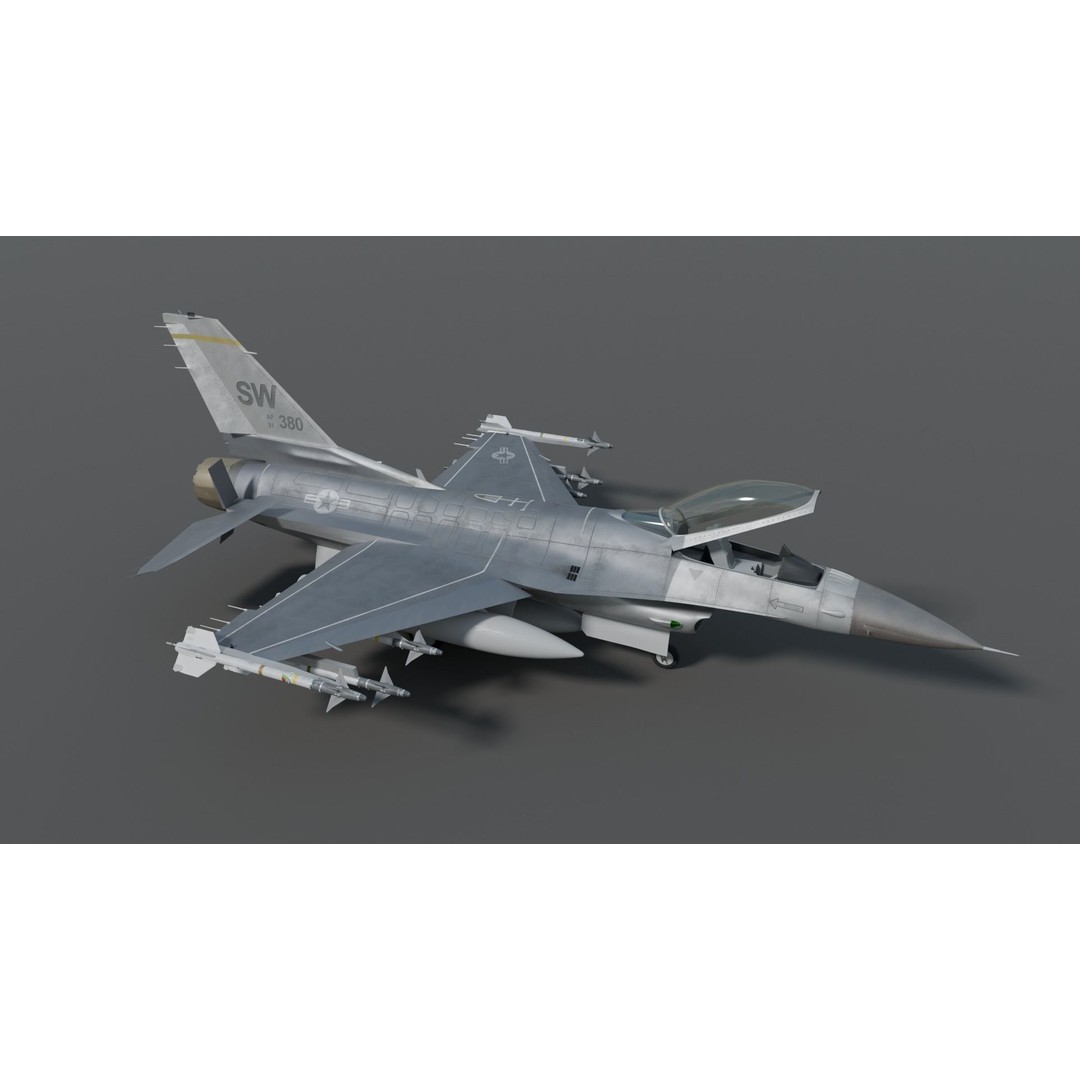 F-16 Fighter 3D Model – High Poly Rigged Aircraft with Aim-9M Sidewinder - View 8