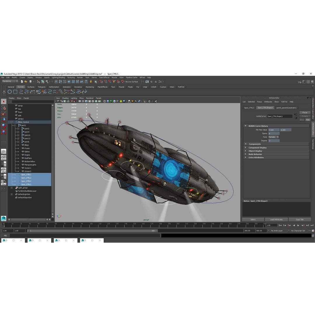 Blimp 3D Model – Low Poly Sci-Fi Aircraft with Animation, FBX