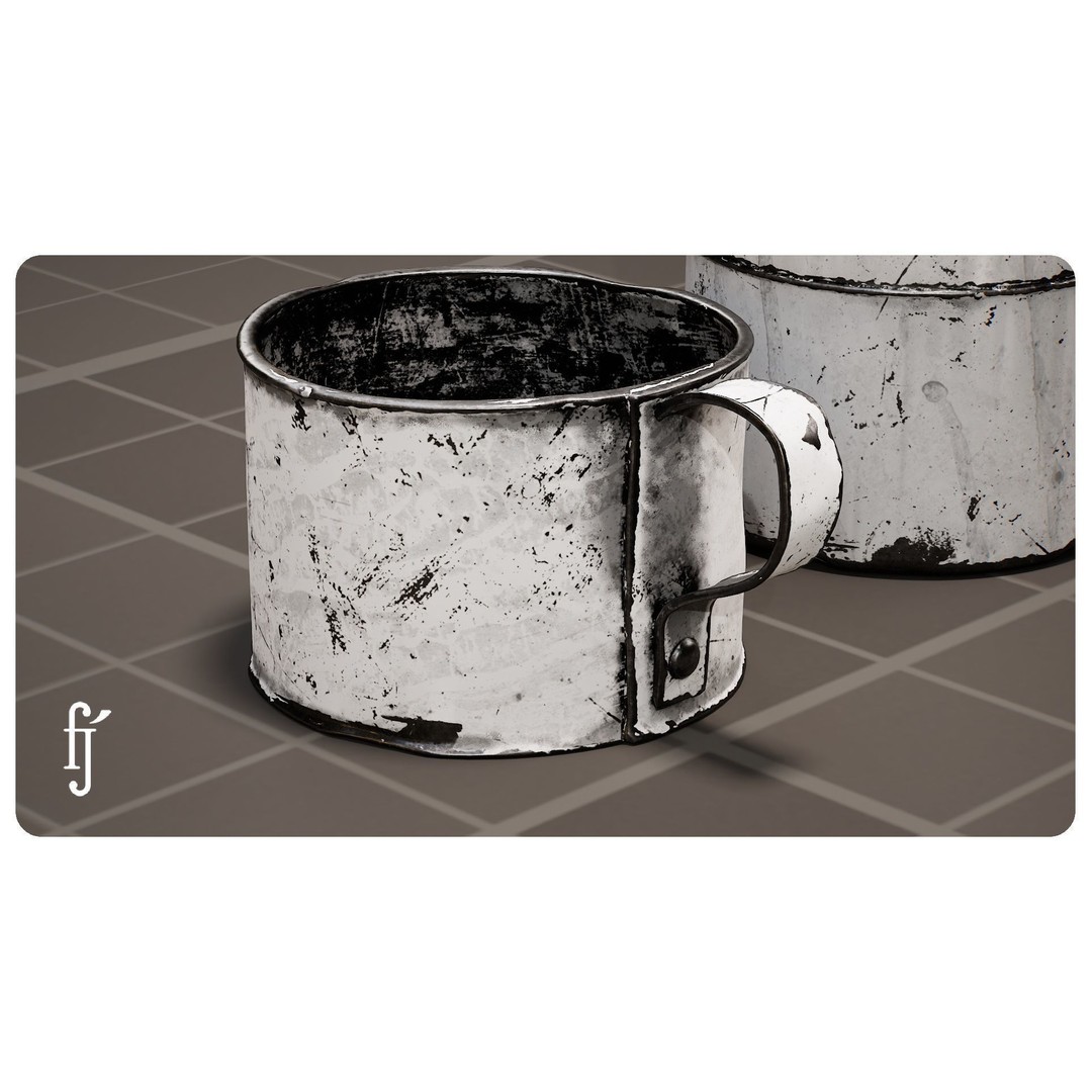 Vintage White Insulated Metal Thermos 3D Model – Low Poly Game Asset, FBX - View 3