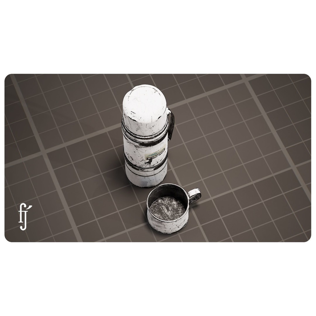 Vintage White Insulated Metal Thermos 3D Model – Low Poly Game Asset, FBX - View 4