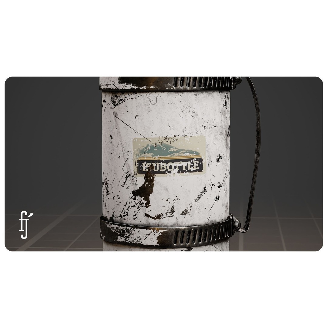 Vintage White Insulated Metal Thermos 3D Model – Low Poly Game Asset, FBX - View 6