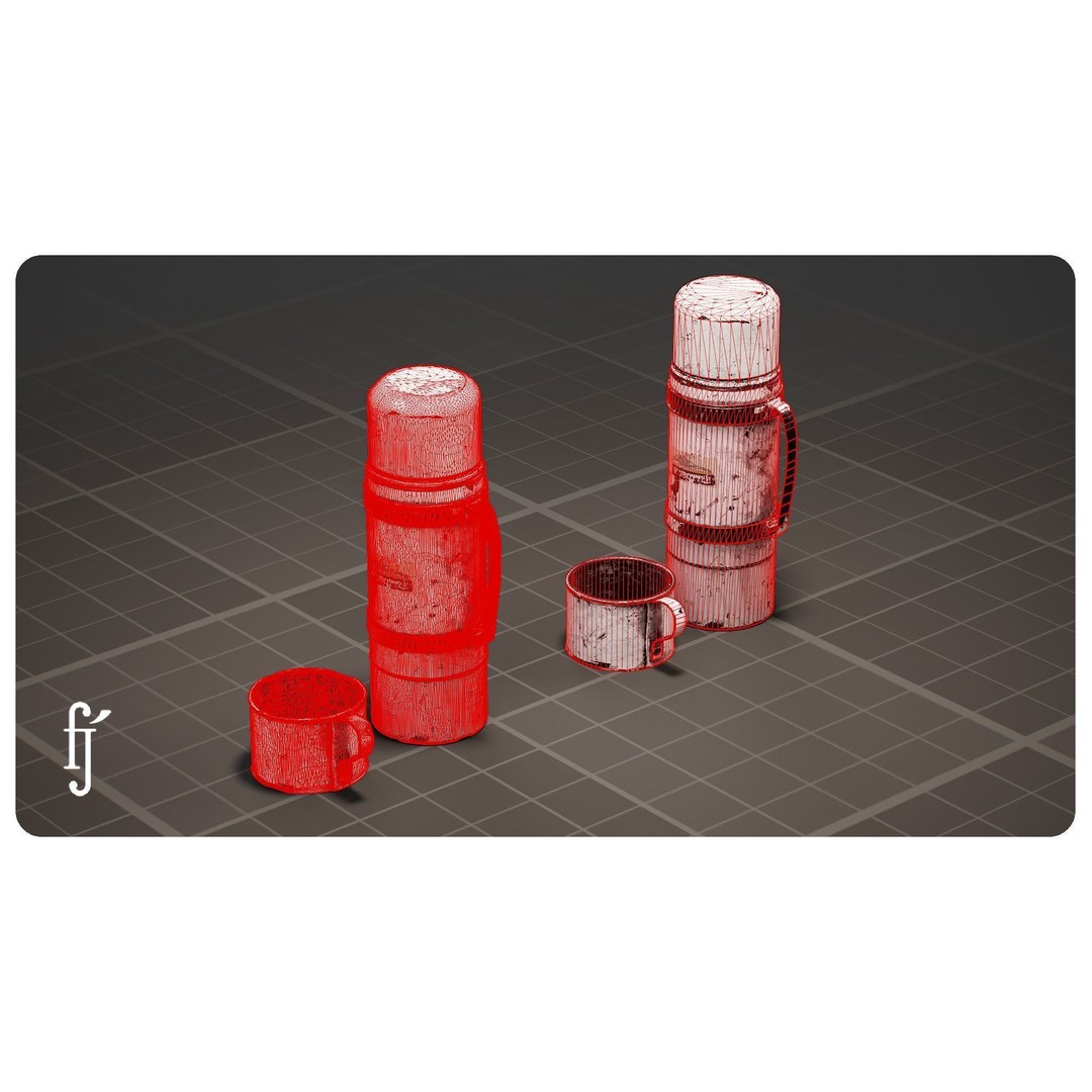 Vintage White Insulated Metal Thermos 3D Model – Low Poly Game Asset, FBX - View 9