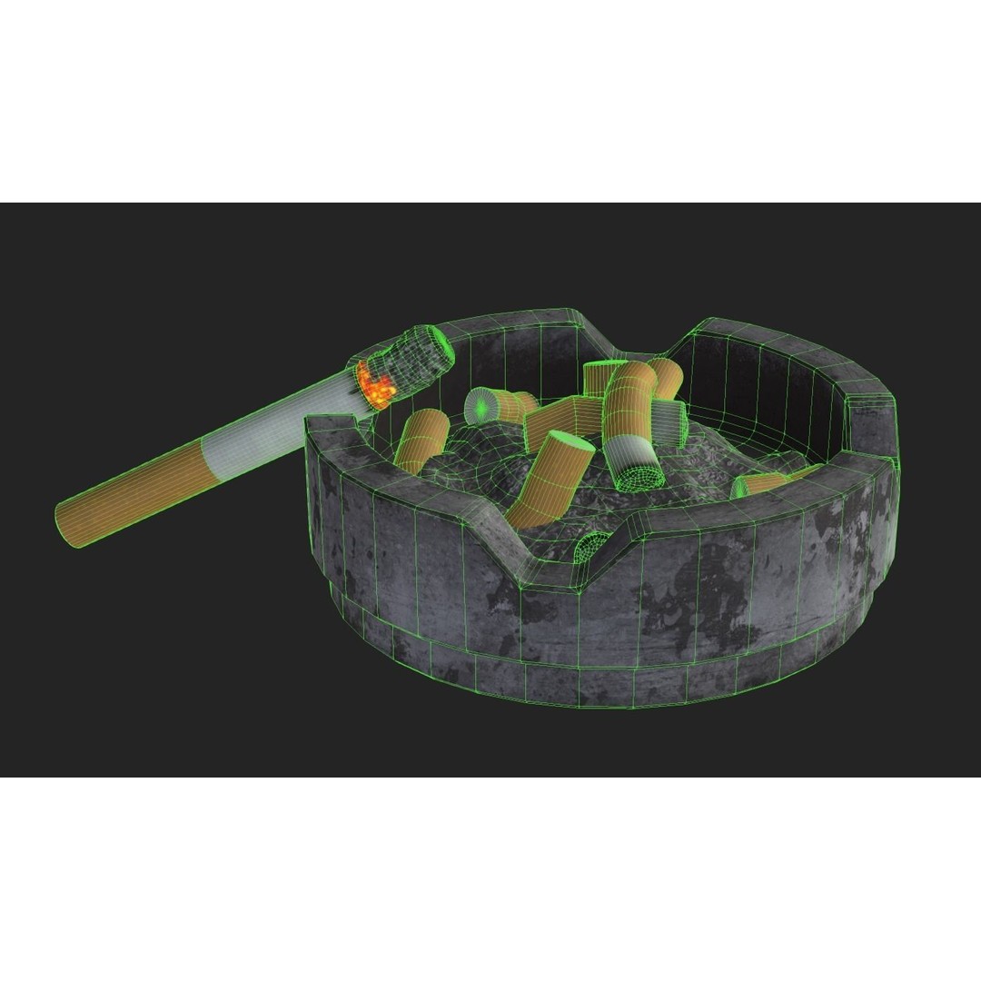 Ashtray and Cigarettes 3D Model – Low Poly PBR Asset, FBX, OBJ