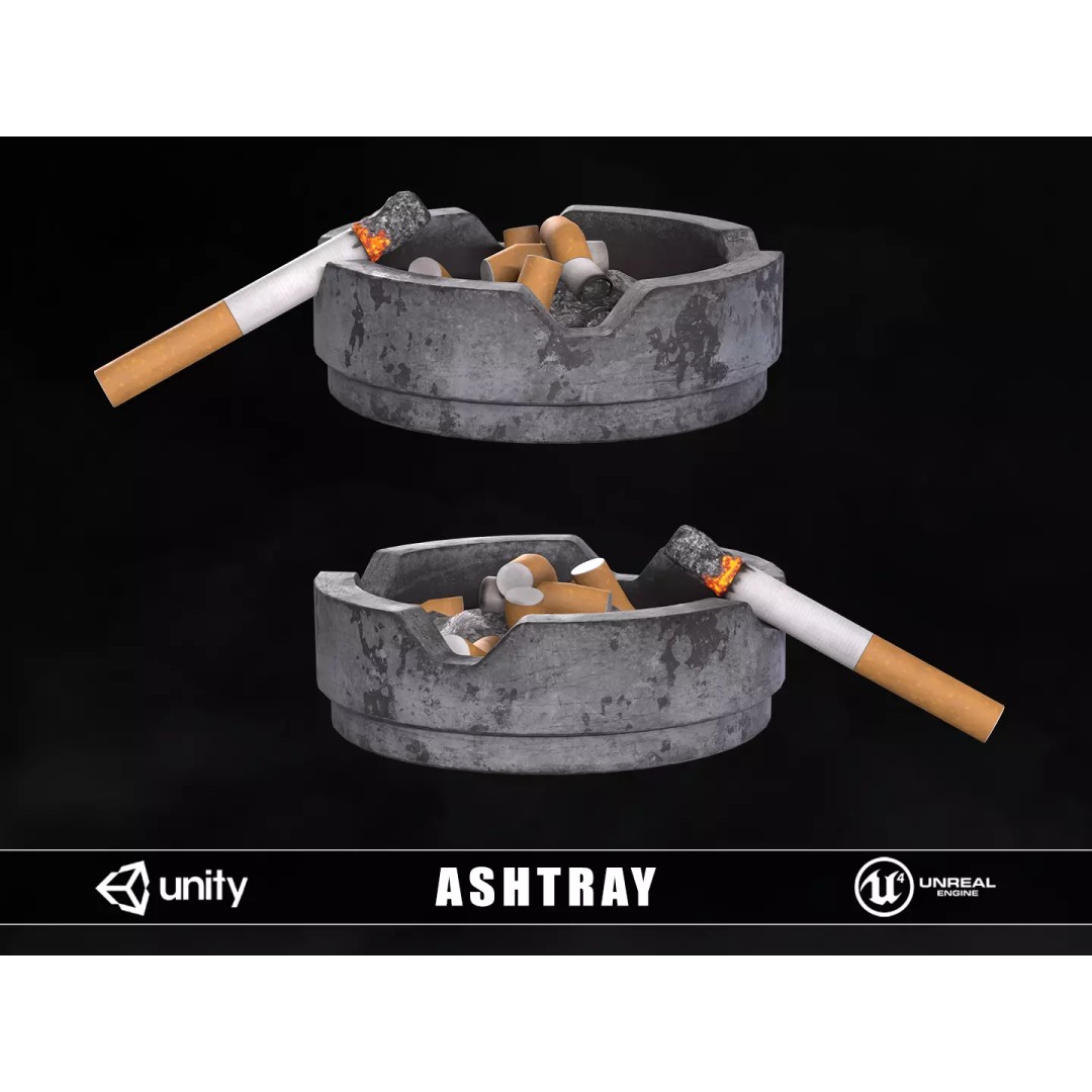 Ashtray and Cigarettes 3D Model – Low Poly PBR Asset, FBX, OBJ - View 2