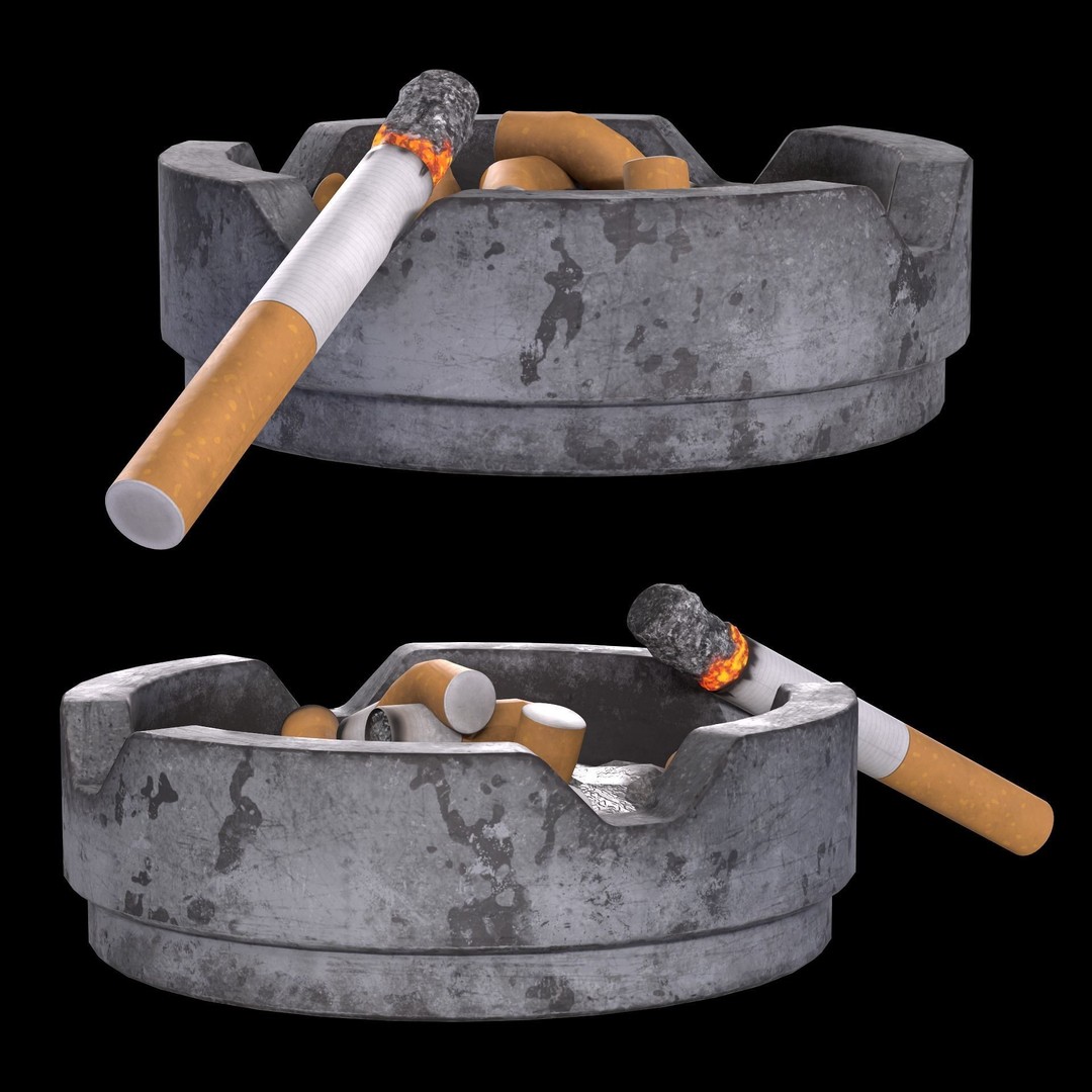 Ashtray and Cigarettes 3D Model – Low Poly PBR Asset, FBX, OBJ - View 3
