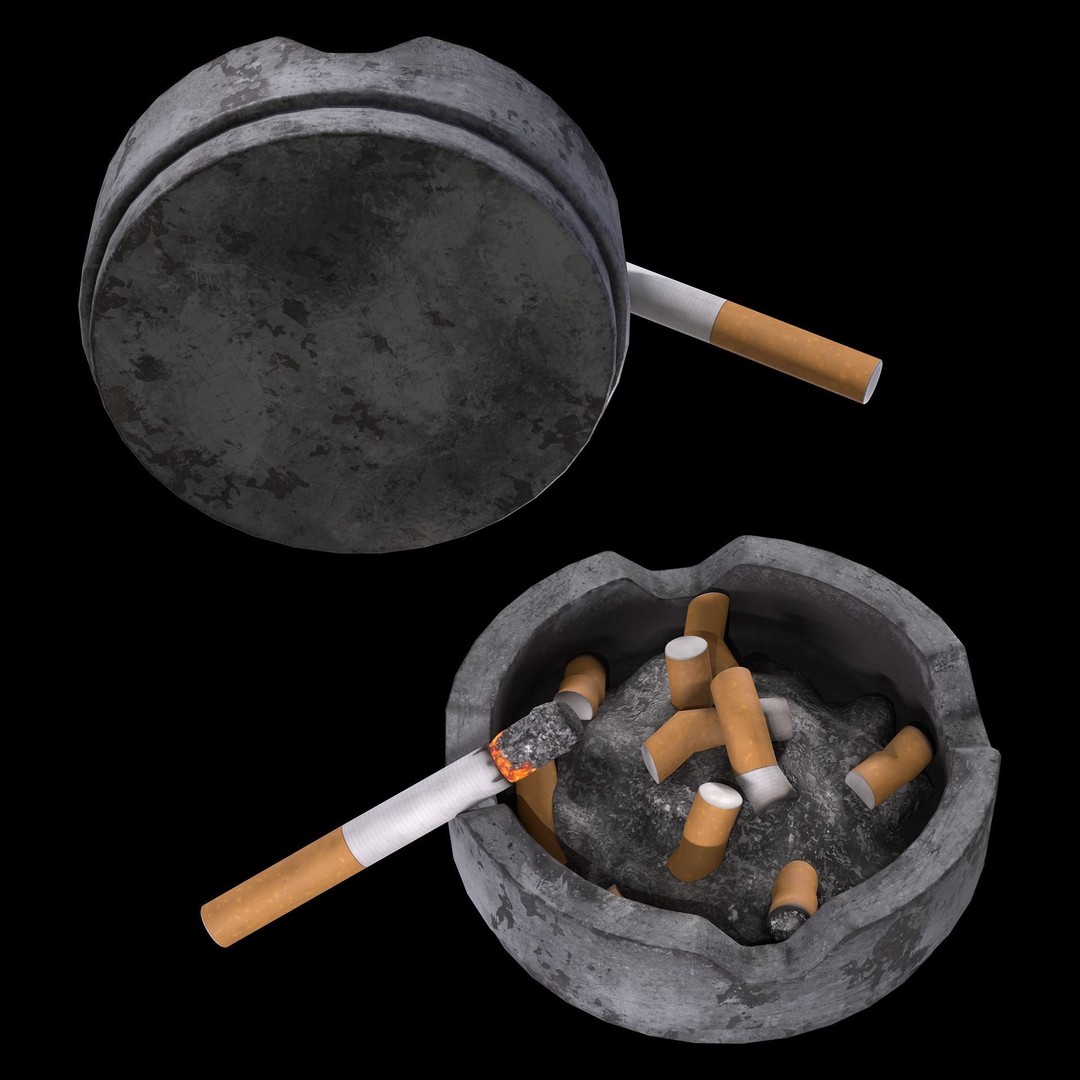 Ashtray and Cigarettes 3D Model – Low Poly PBR Asset, FBX, OBJ - View 4