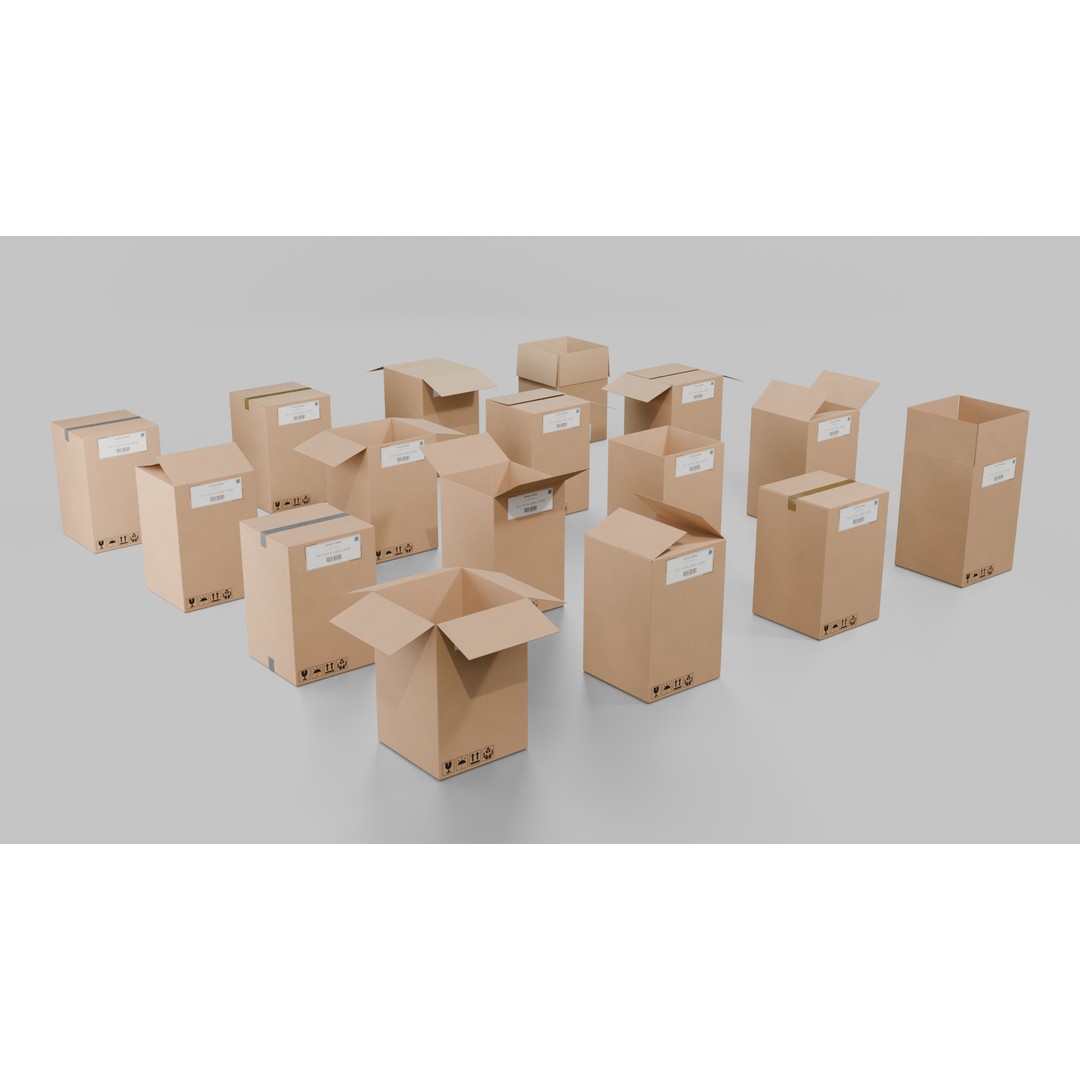 Deep Storage Cardboard Box 3D Model – Rigged Low-Poly PBR Asset, FBX - View 12