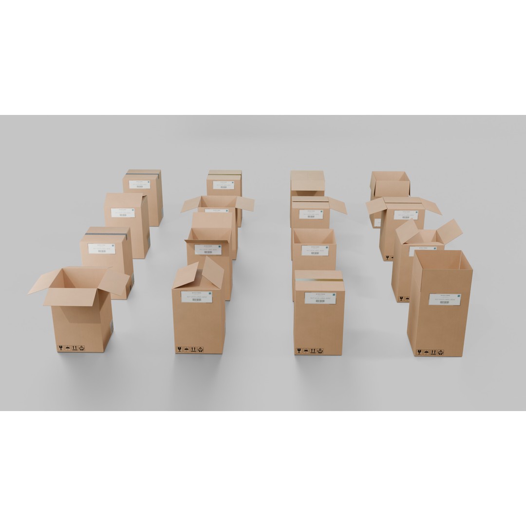 Deep Storage Cardboard Box 3D Model – Rigged Low-Poly PBR Asset, FBX - View 14