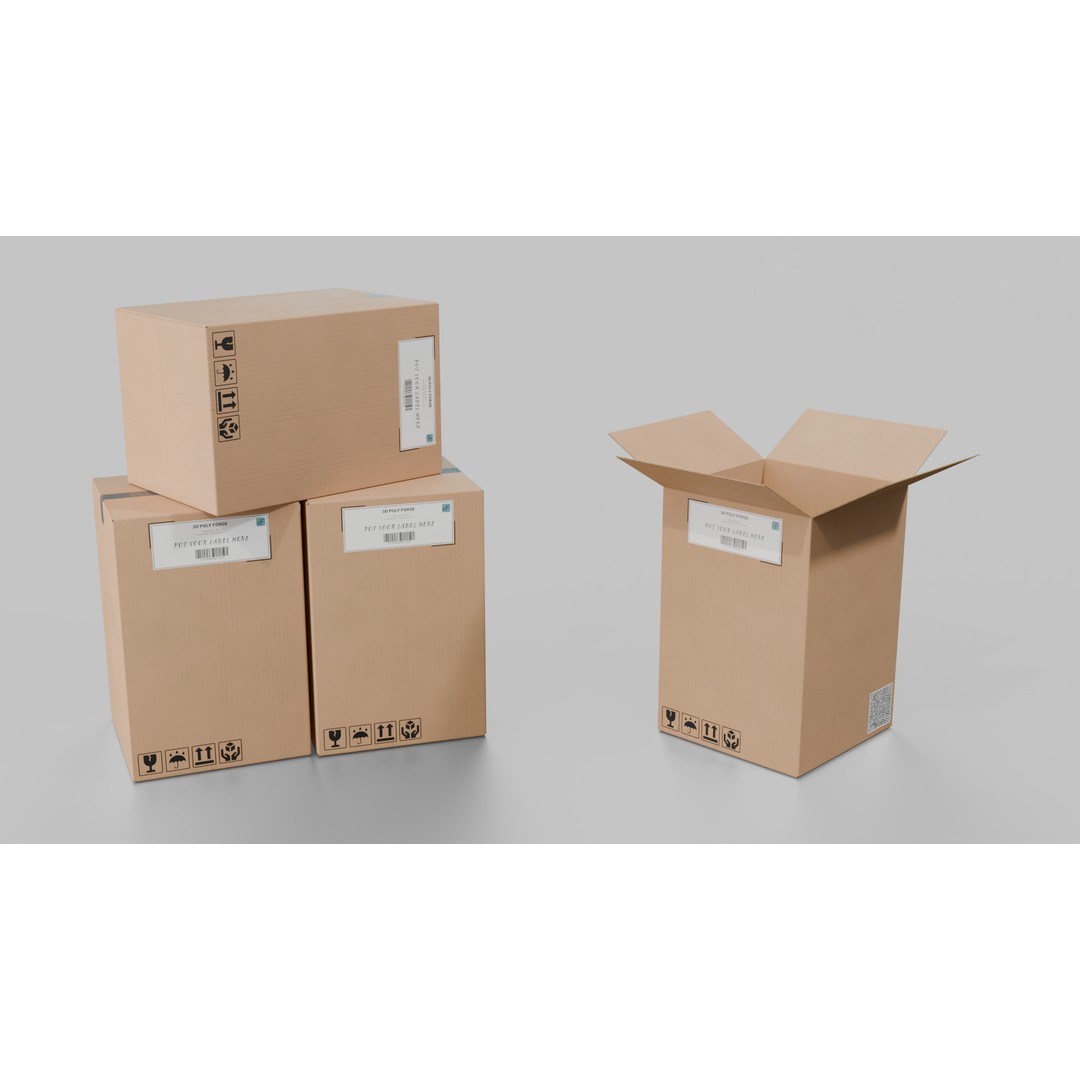 Deep Storage Cardboard Box 3D Model – Rigged Low-Poly PBR Asset, FBX - View 7