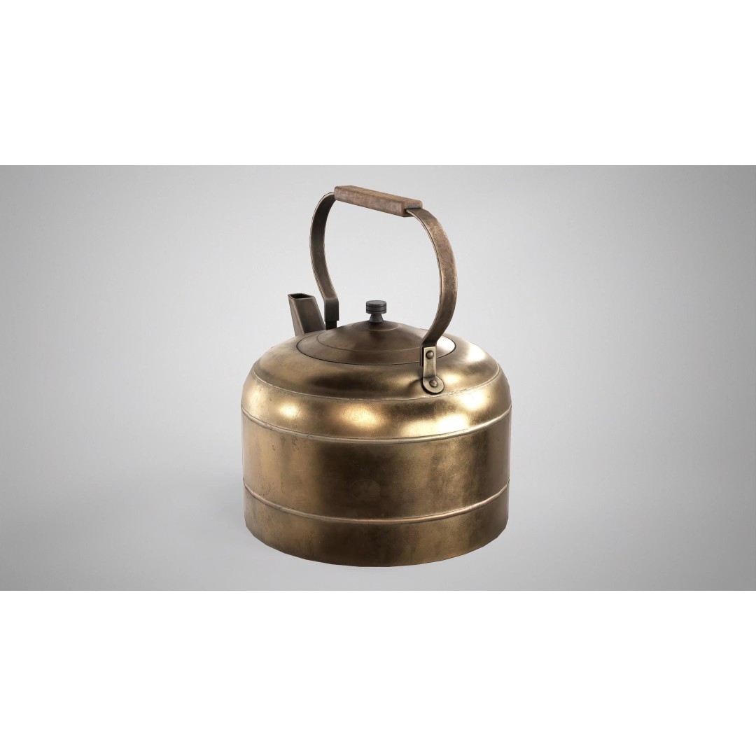 Vintage Tea Kettle 3D Model – Low Poly PBR Kitchenware, FBX, OBJ - View 11