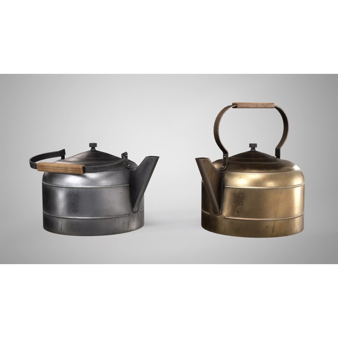 Vintage Tea Kettle 3D Model – Low Poly PBR Kitchenware, FBX, OBJ - View 3