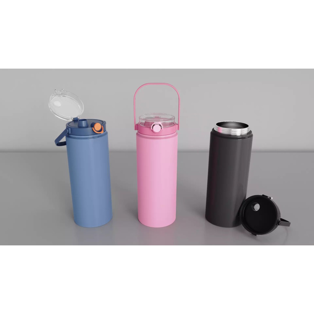 Stainless Steel Sport Bottle 3D Model – Insulated Metal Container, FBX - View 2