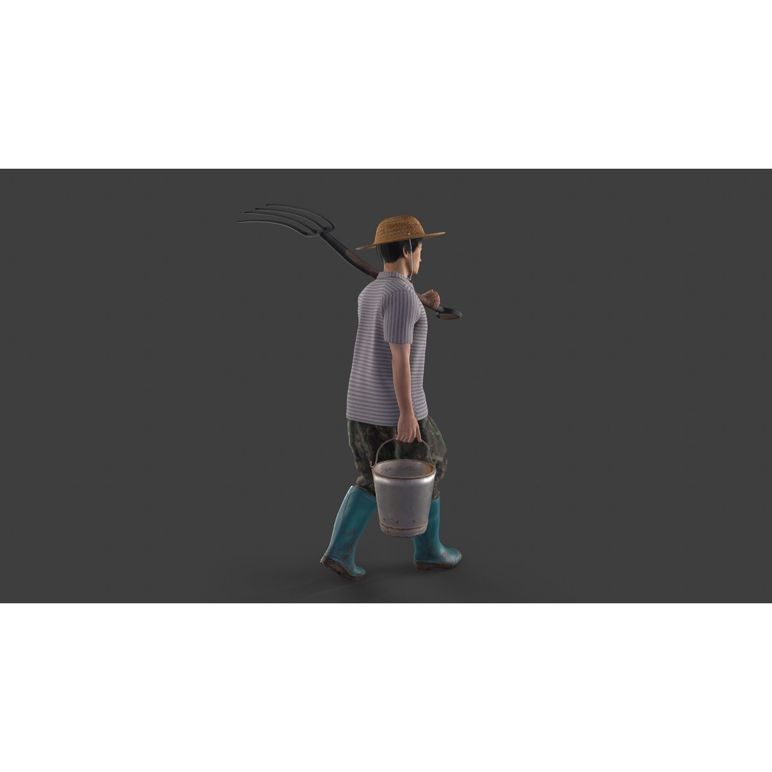 Farmer Avatar 3D Model – Low Poly Character with Animation, FBX & MAX - View 10