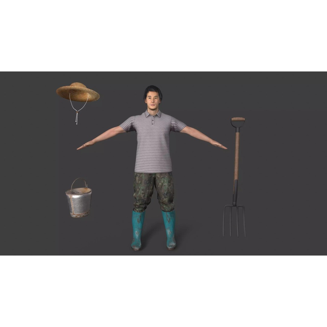 Farmer Avatar 3D Model – Low Poly Character with Animation, FBX & MAX - View 2