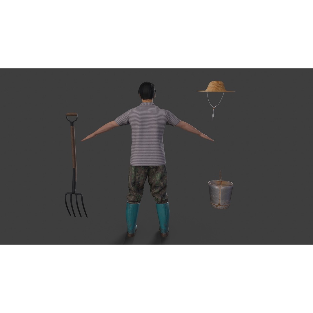 Farmer Avatar 3D Model – Low Poly Character with Animation, FBX & MAX - View 3