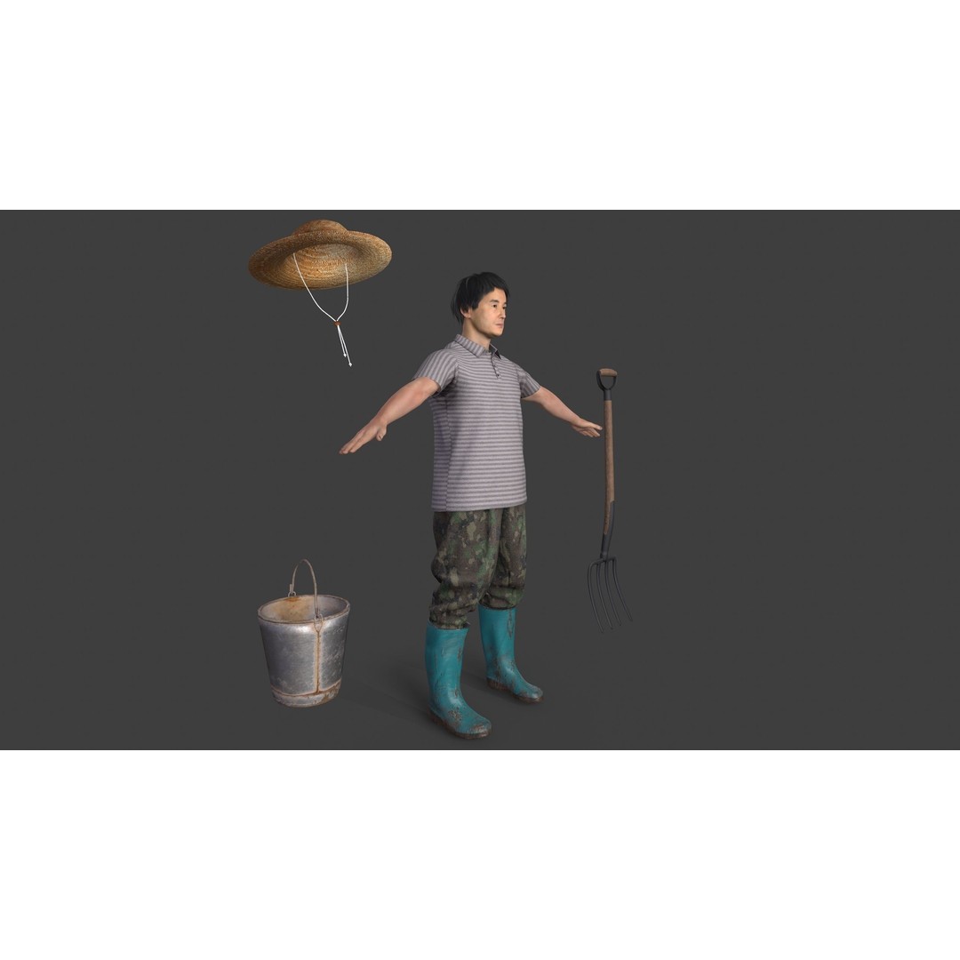Farmer Avatar 3D Model – Low Poly Character with Animation, FBX & MAX - View 4